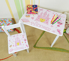 Дитячий столик і стільчик від виробника Україна Дерево та МДФ 2-7 років стіл і стілець Принцеса Замок
