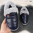 Капці чуні дитячі еко шкіра сині з хутряною підкладкою 1812, фото 4