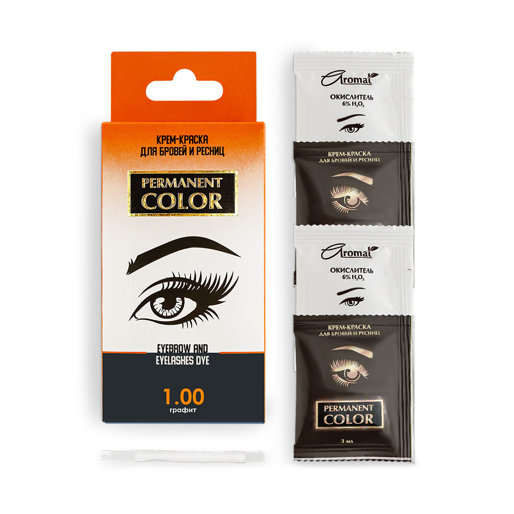 Крем-фарба для брів та вій з окислювачем, тон графіт 1.00 Permanent Color ТМ Aromat