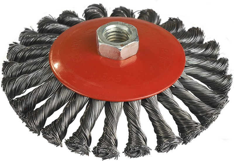 Щітка металева на дриль конусна 100мм (пучки кручений дріт) MIOL 06-487