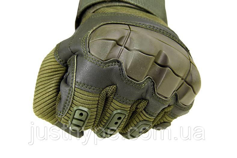 Рукавички чоловічі тактичні спортивні військові штурмові шкіряні зелений хакі код 33-0101