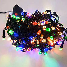 Світлодіодна лінійна гірлянда нитка 200 LED 13 м чорний шнур лампочки кристал від мережі різнокольоровий