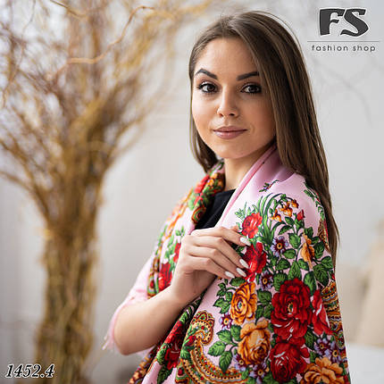 Сучасна рожева народна хустина Гармонія Квітів, фото 3