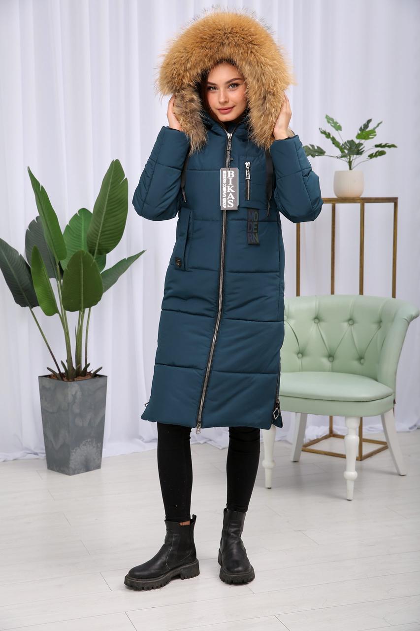 Тепла якісна зимова жіноча парка з хутром єнота Finland., фото 1