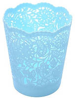 Подставка для пилочек и кистей для принадлежностей пластик круглая ажур голубой 11,5 см