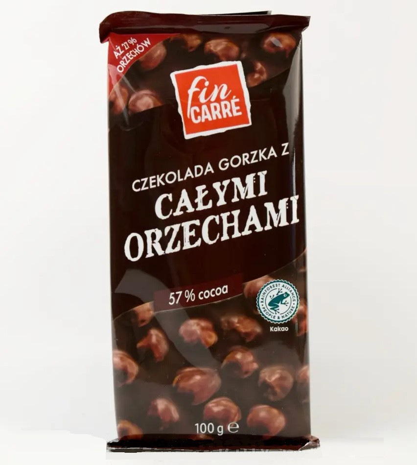 Шоколад Чорний Fin Carre Calymi Orzechami з Цілісним Лісовим Горіхом 57% какао 100 г Німеччина