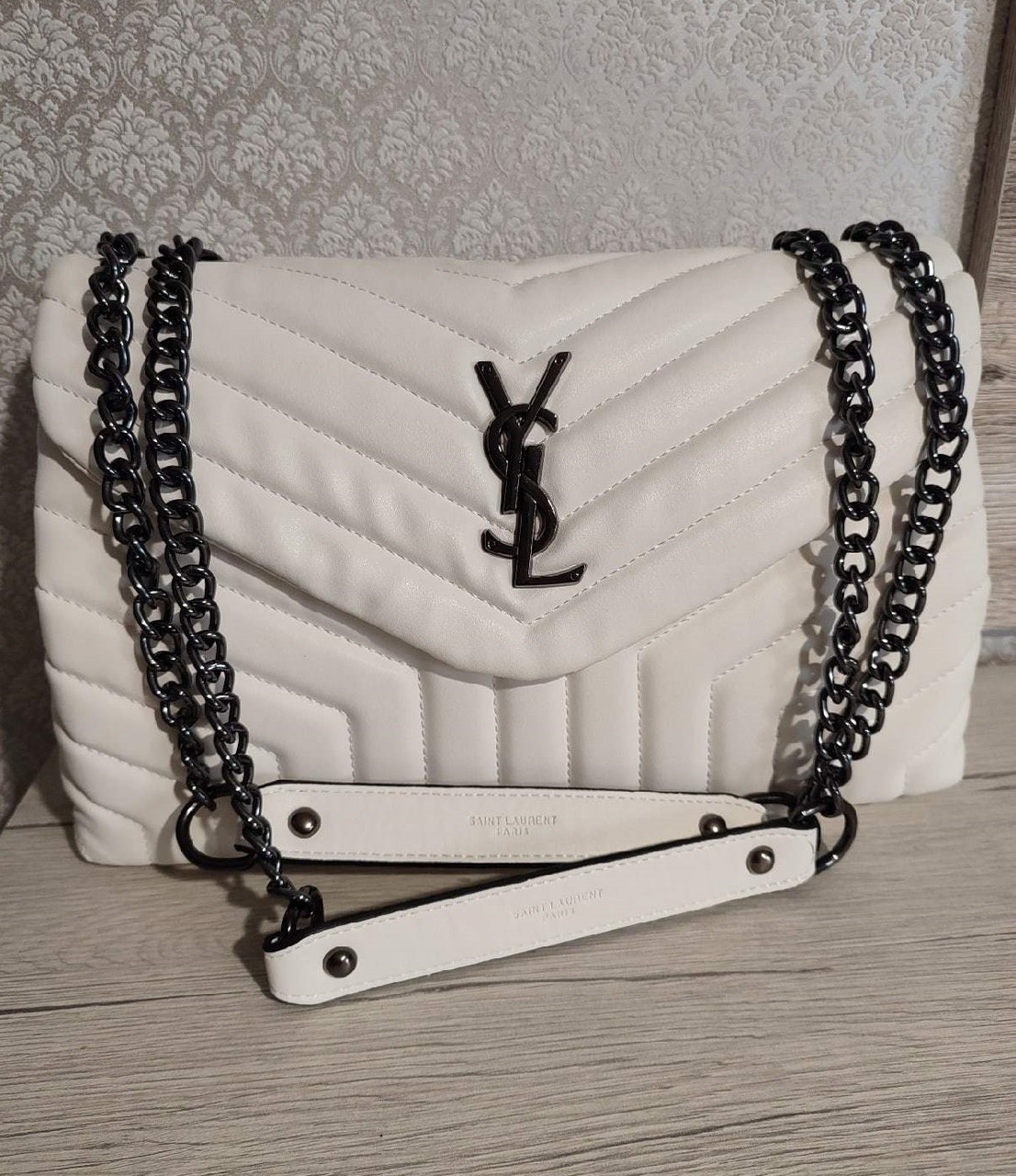 Жіноча сумка YSL на ланцюжку, 34*22*13см, біла, 931022, фото 1