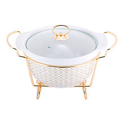 Марміт керамічний Kamille круглий 2,6 літра на 2 свічки колір білий із золотом KM6418