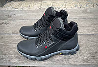 Мужские ботинки зимние кожаные повседневные качественные удобные черного цвета