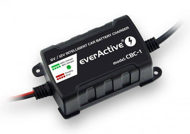 Зарядний пристрій everActive CBC-1 v2 6V/12V 1A LED, для автомобільних акумуляторів, фото 1