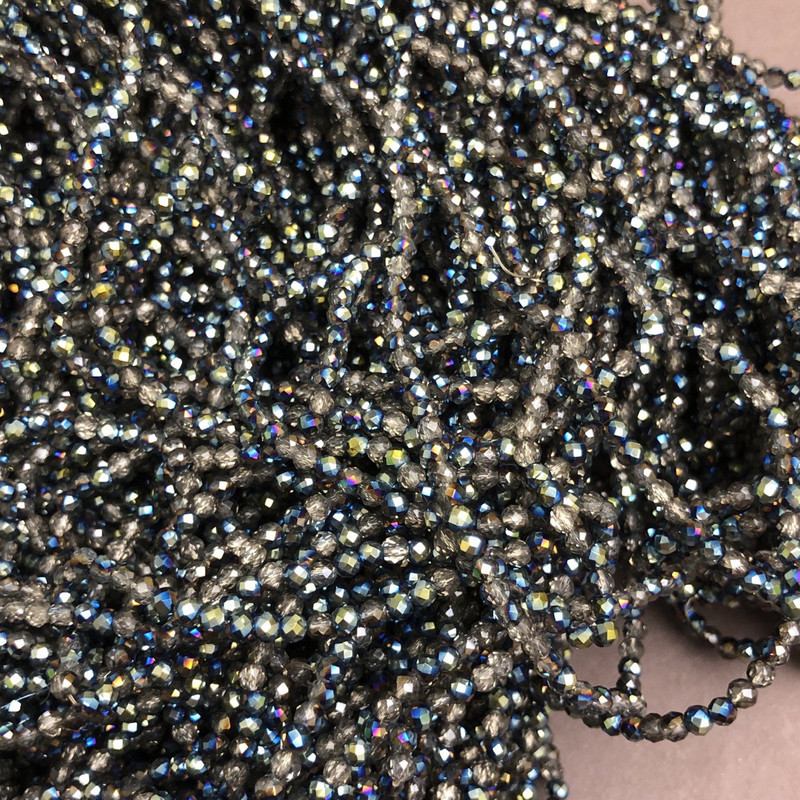 Намистини Чеський Кришталь на волосіні сіре асорті прозоре з напиленням гранований рондель d-3х2,5мм + - L-36см + - купити