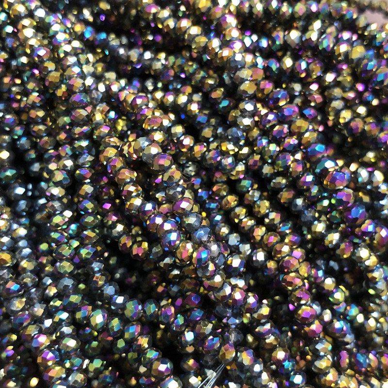 Бусини Чеський Кришталь на волосіні напилення бензин гранований рондель d-3х2,5 мм + - L-36см + - купити біжутерію дешевооптом