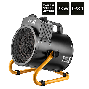 Теплова гармата електрична Neo Tools 2кВт 50м кв 330м куб/год нагрів. елемент - нерж. сталь IPX4 чорний