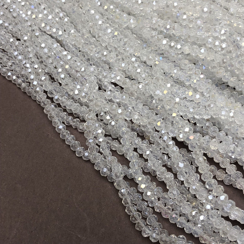 Намистини Чеський Кришталь на волосіні біле прозоре з бензином гранований рондель d-3,5х3мм + - L-36-38см + - купити біжутерію