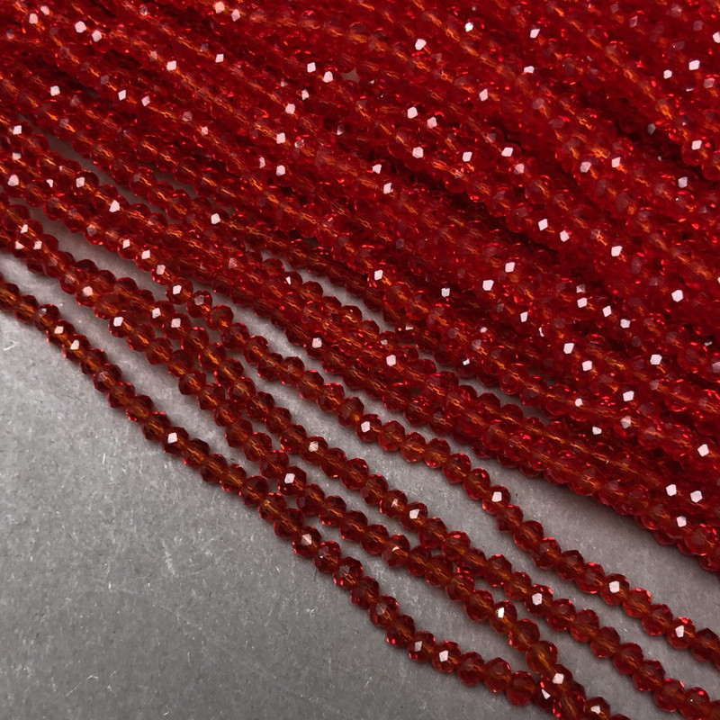 Намистини Чеський Кришталь на волосіні червоне прозоре гранований рондель d-3х2,5мм + - L-36-38см + - купить