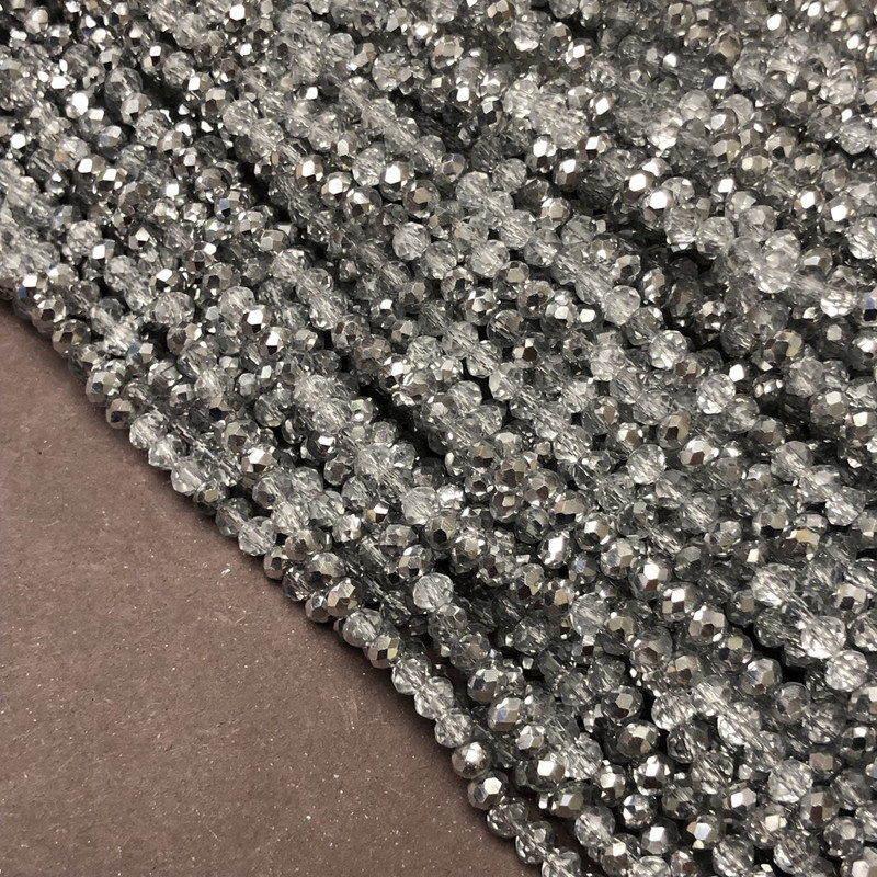 Намистини Чеський Кришталь на волосіні з світло-сірим напиленням гранований рондель d-3,5х3мм + - L-36-38см + - купити біжутерію