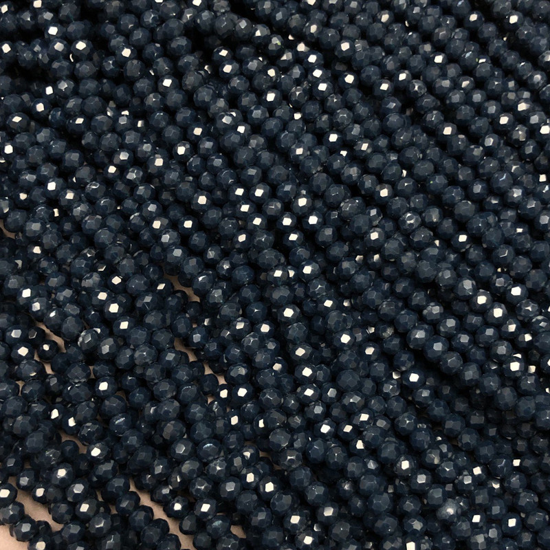 Намистини Чеський Кришталь на волосіні темно-лазурне матове гранований рондель d-3,5х3мм + - L-36-38см + -