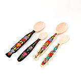 Ложка чорна 18см з довгою ручкою з дерева сувенір для кухні з Петриківським розписом для меда/варення, фото 9