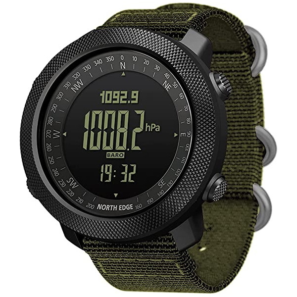 North Edge Мужські водостійкі спортивні тактичні з компасом годинник North Edge Apache Green 5BAR