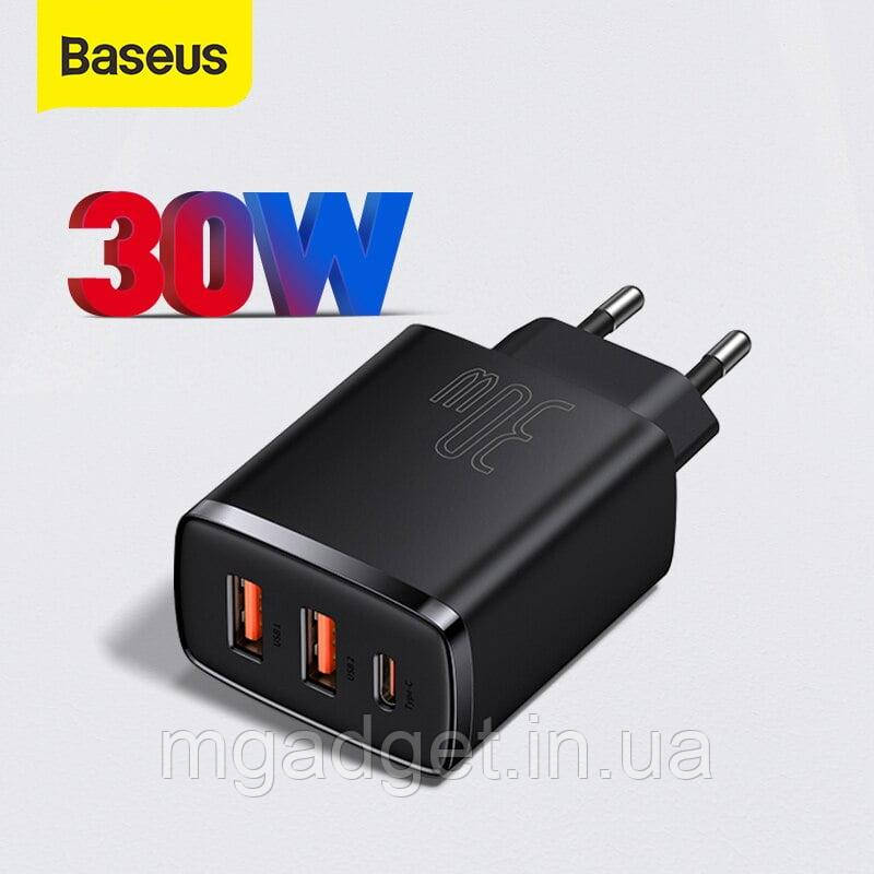 Швидка мережева зарядка Baseus Compact Quick Charger 2xUSB U+C 30W Black (CCXJ-E01) Гарантія!