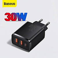 Быстрая сетевая зарядка Baseus Compact Quick Charger 2xUSB U+C 30W Black (CCXJ-E01) Гарантия!