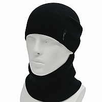 Комплект чоловічий демісезонний віскозний (шапка+шарф-снуд) Odyssey  56-59 см чорний 12879 - 12596