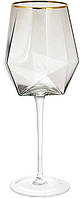 Набір стаканів стаканів 4 фужери Clio келихи для вина 670 мл, димчасте скло із золотим кантом | HomeDreams