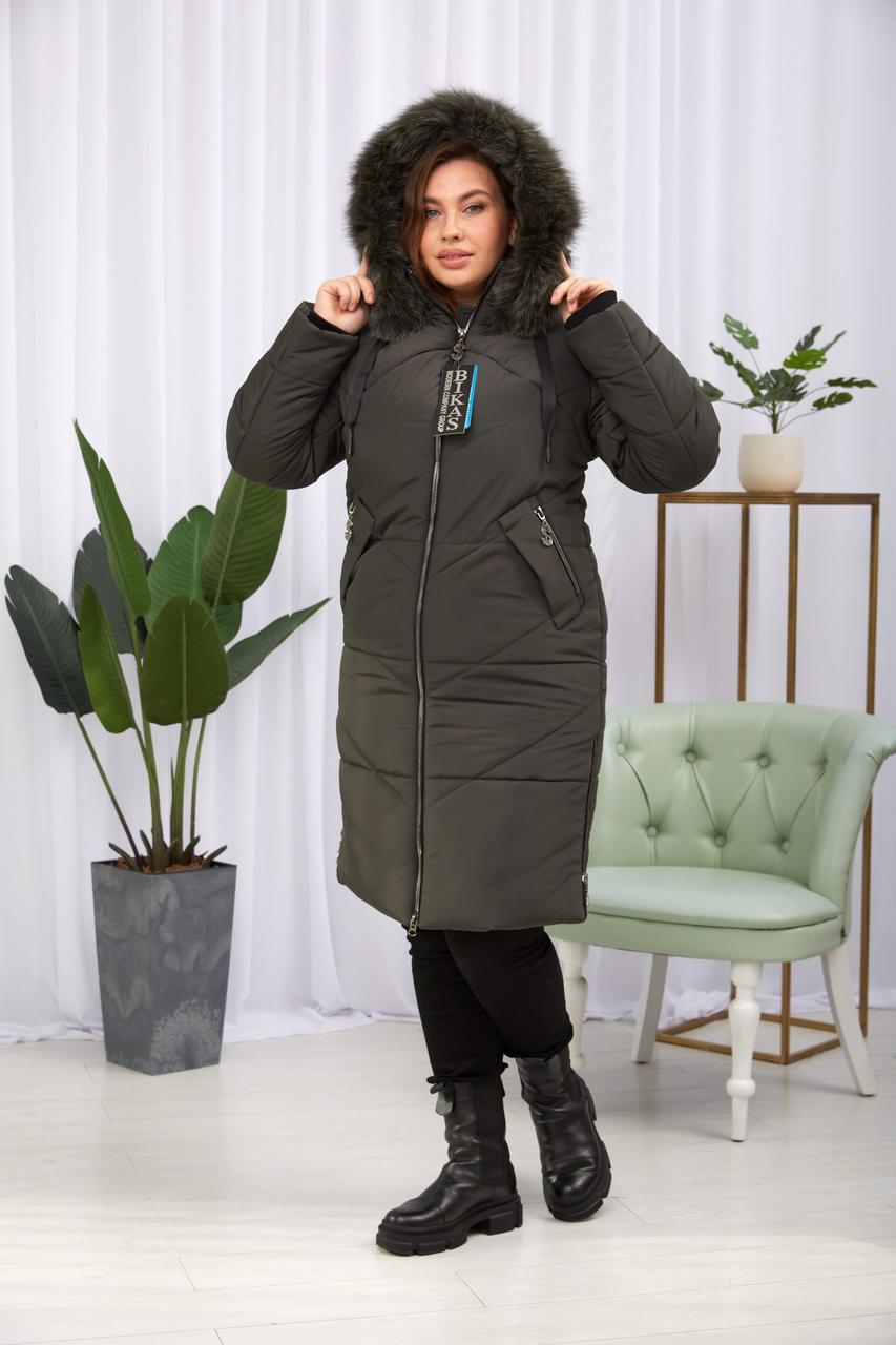 Жіночий пуховик на штучному пуху, великі розміри., фото 1