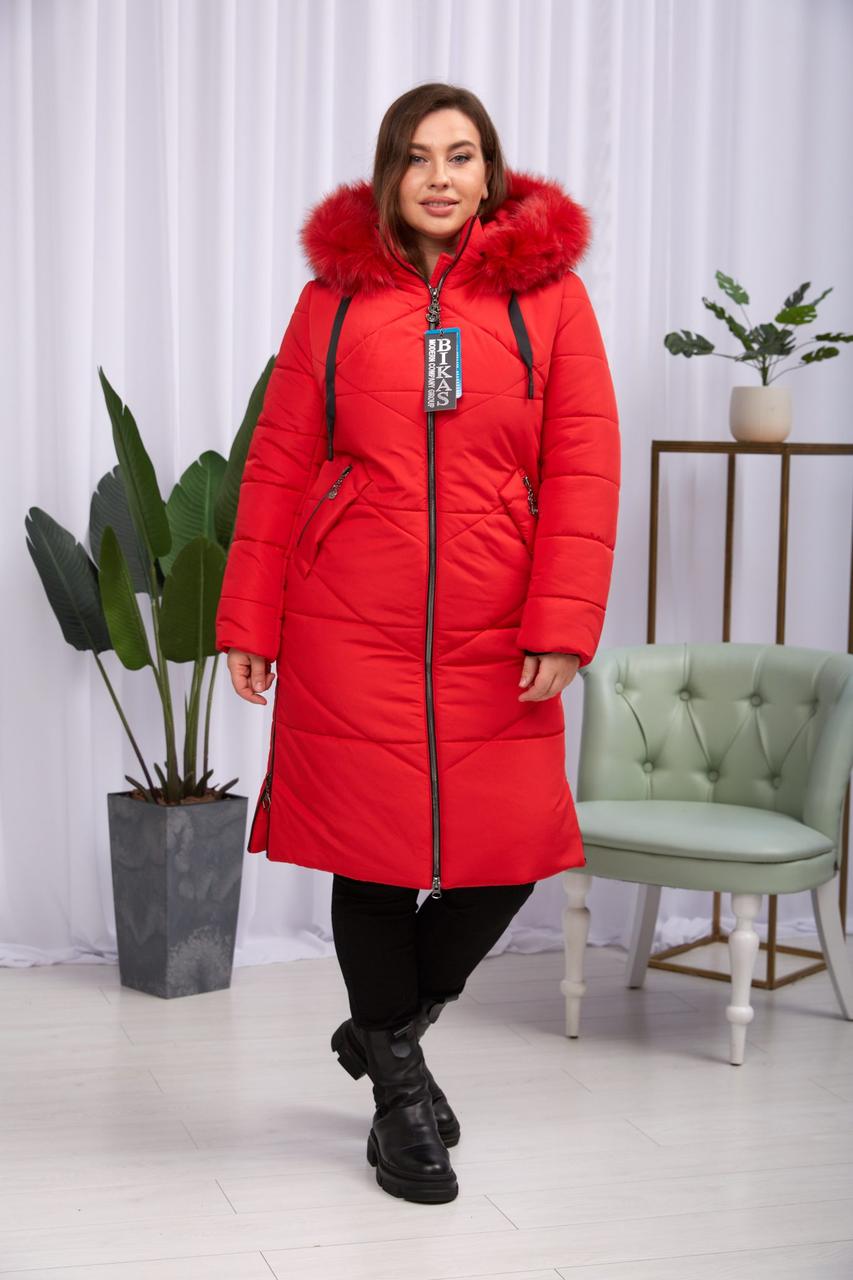 Червона зимова жіноча куртка з хутром., фото 1