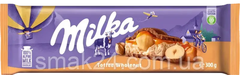 Шоколад Milka Toffee Wholenut (з карамеллю та суцільним фундуком) 300 г Швейцарія