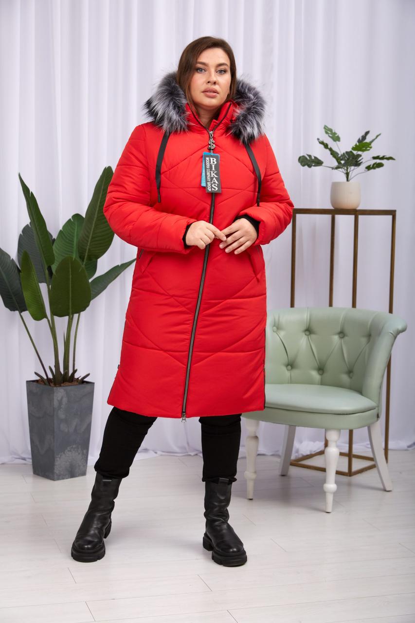 Червоний теплий пуховик на тінсулейті, великі розміри., фото 1