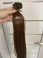 Накладные ровные волосы 7 прядей на клипсах,трессы длинна 55 см цвет медно русый.