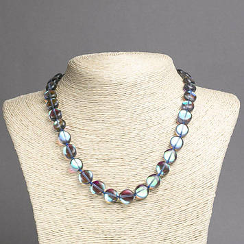 Намисто із синього Опалового скла галтівка d-12х11мм+-L-45см+-