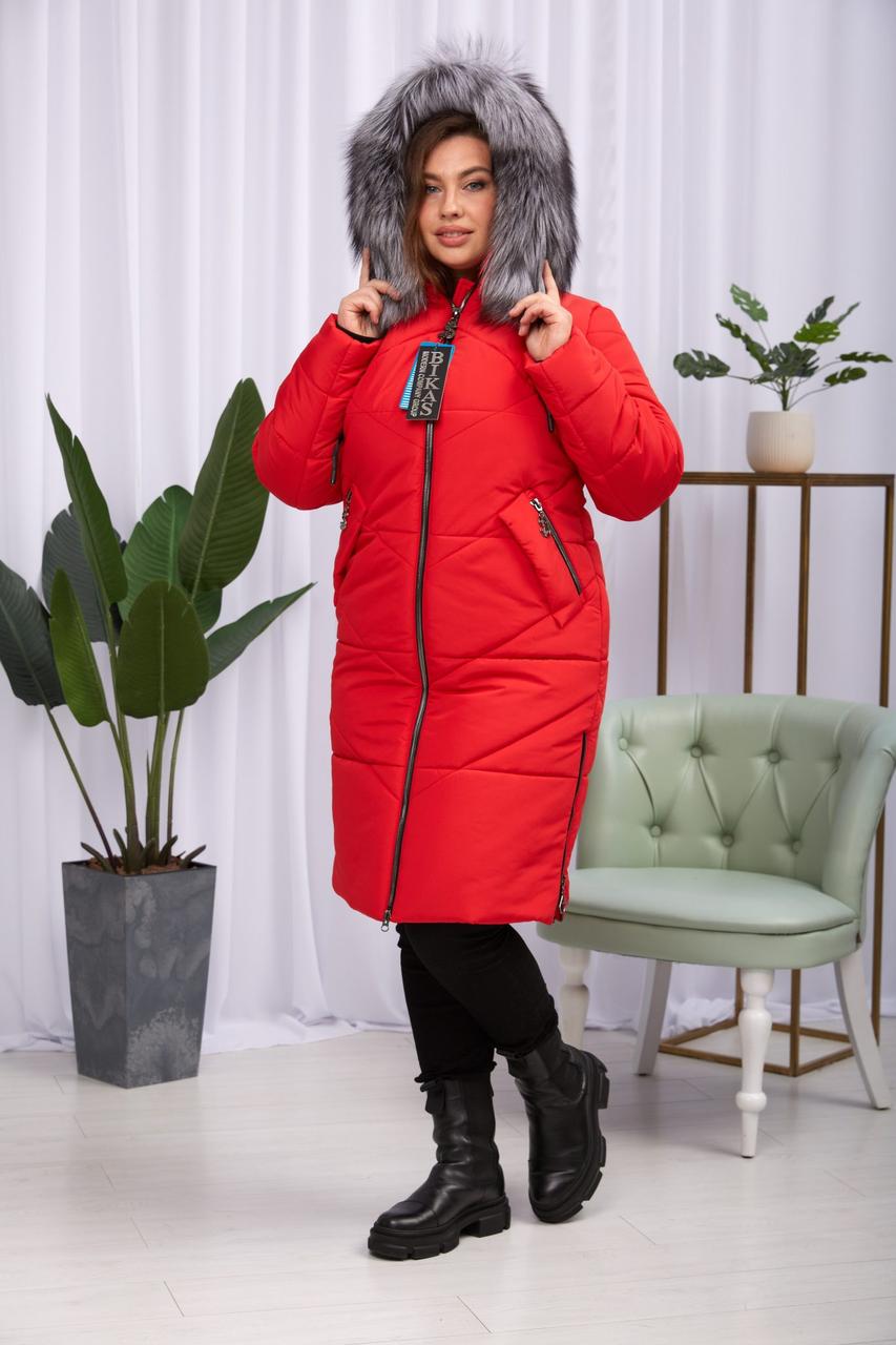 Червоний жіночий пуховик на тінсулейті з чорнобуркою Finland., фото 1