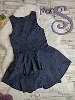 Детское платье для девочки синее с цветочным принтом с баской Размер 140