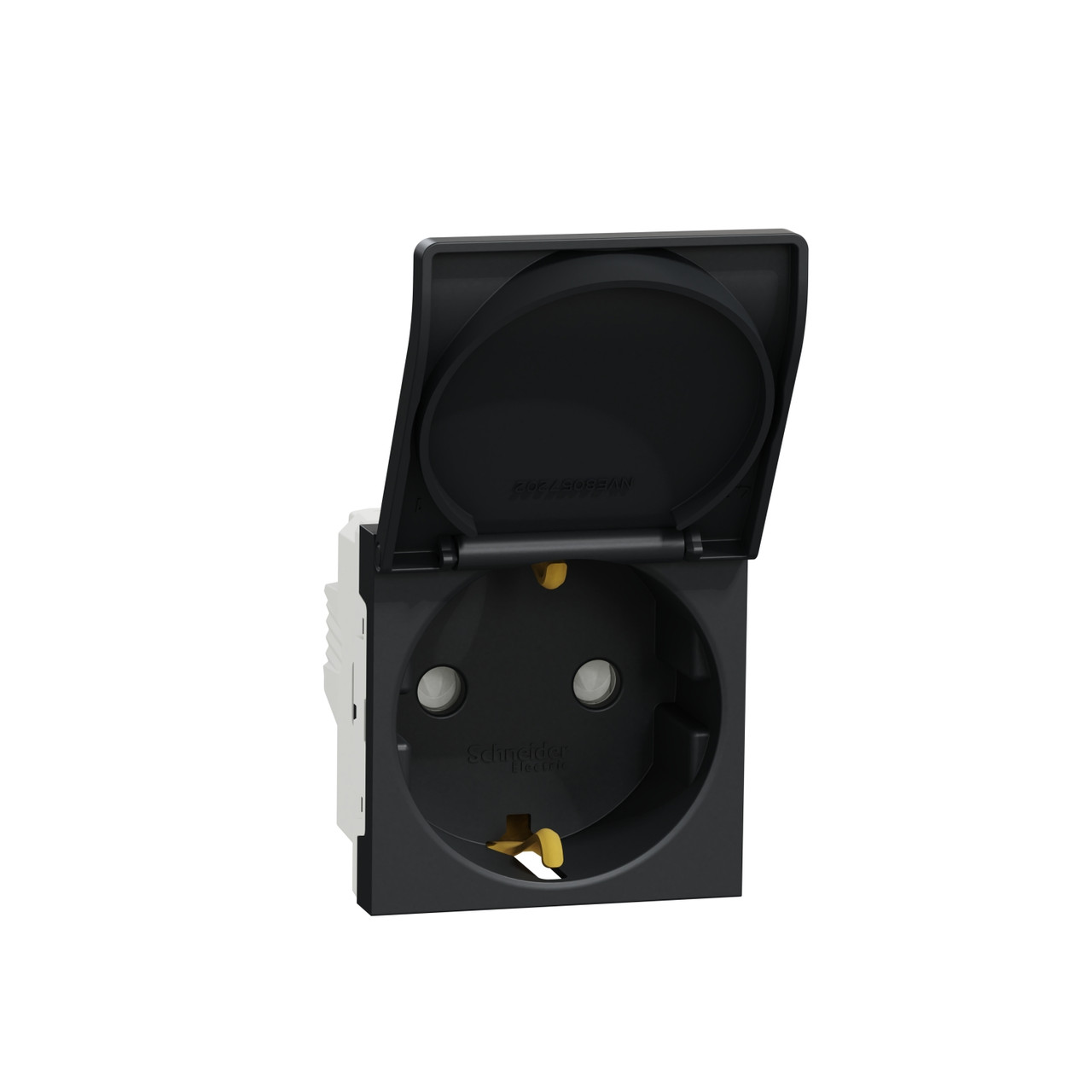 Unica NEW Розетка із заземленням зі шторками та кришкою антрацит 2 модулі