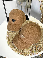Женская меховая бежевая оригинальная бейсболка кепка Prada Прада