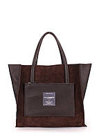 Женская кожаная сумка POOLPARTY soho-insideout-brown-velour коричневая