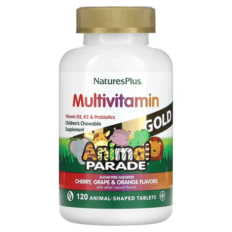 NaturesPlus, Animal Parade Gold, дитячі мультивітамінами та мікроелементами, асорті смаків, 120 таблеток
