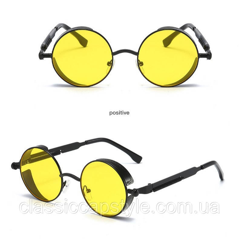 Сонцезахисні окуляри тішейди з шорами круглі лінзи вінтаж готичні Стипанк Steampunk Ретро-жовті чорні