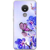 Чехол Силиконовый с Картинкой на Nokia C21 (Цветок, Бабочка на Орхидее)