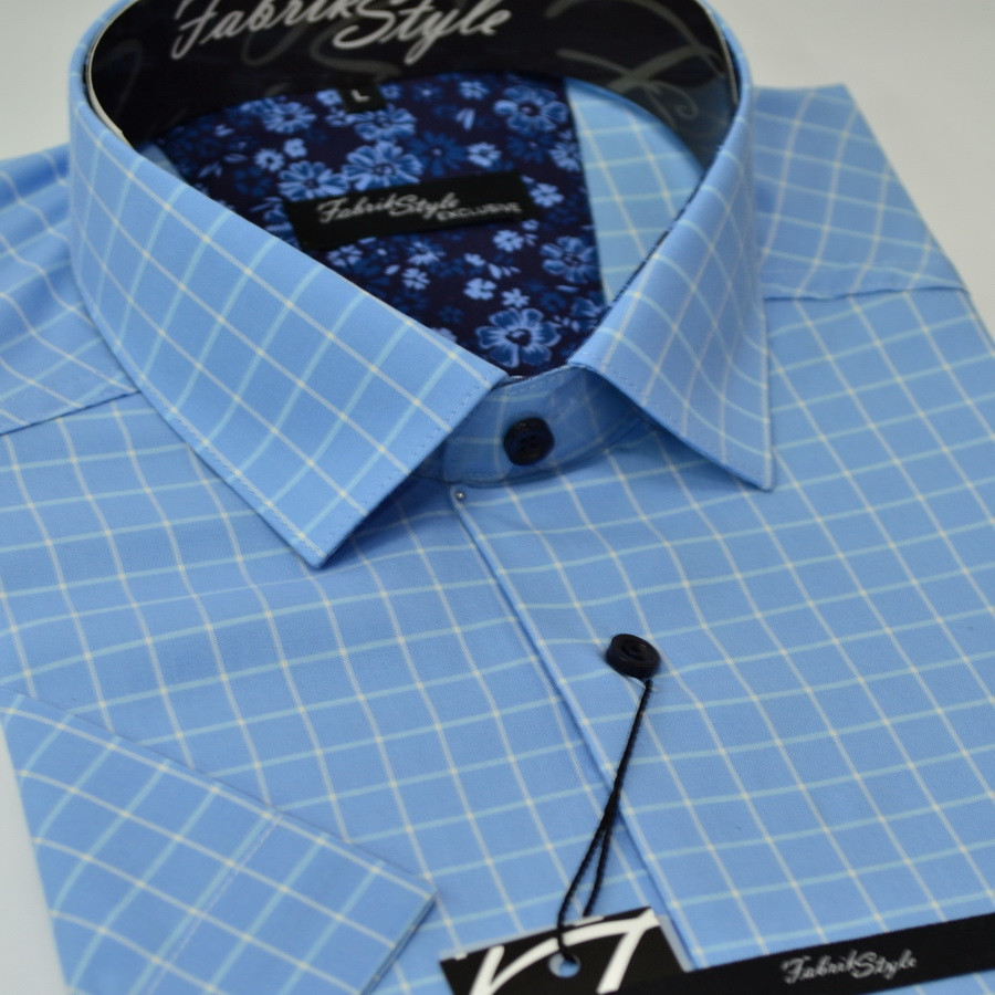 Сорочка чоловіча, приталена (Slim Fit), з коротким рукавом Fabrik Style T0985V1 80% бавовна 20% поліестер L(Р)
