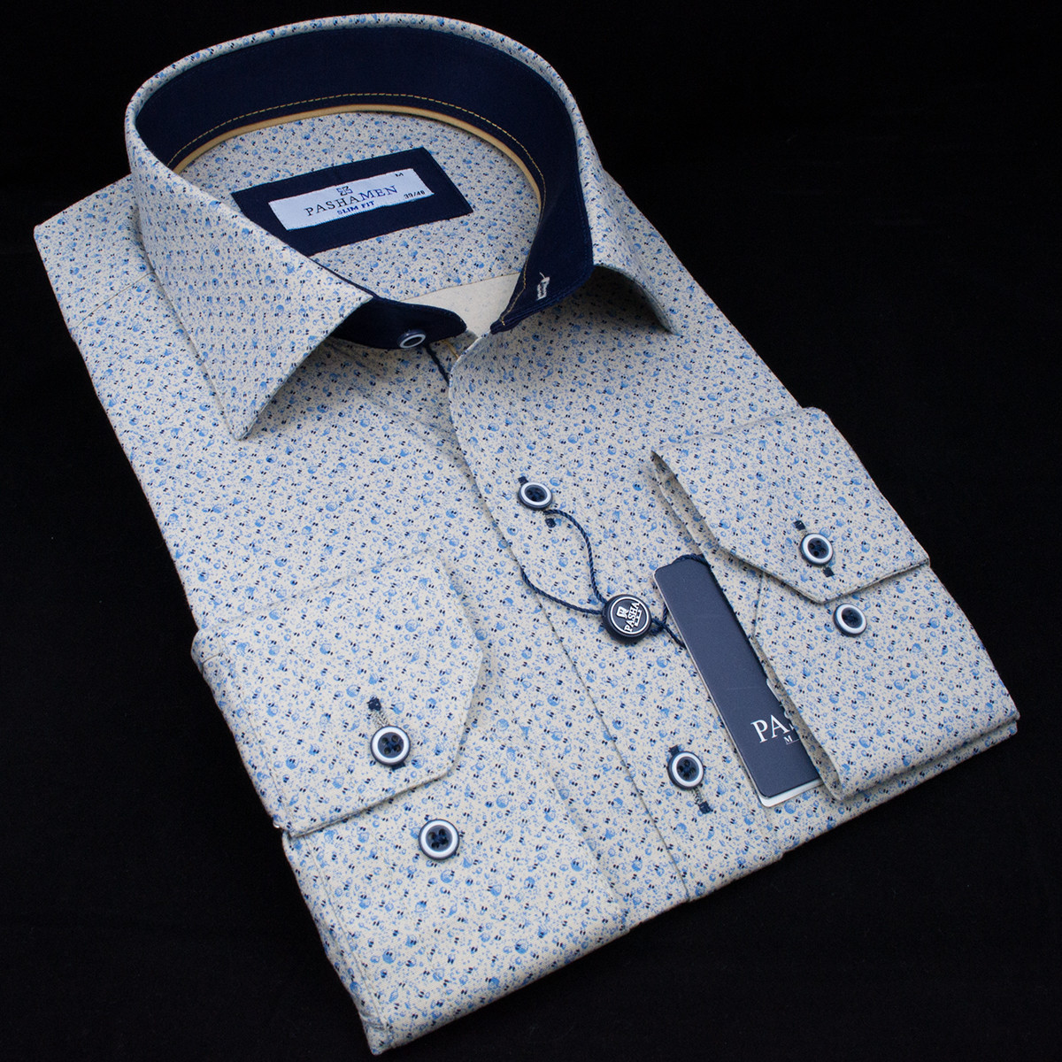 Сорочка чоловіча, приталена (Slim Fit), з довгим рукавом, FITMENS 1953-04 97% бавовна 3% еластан M(Р)