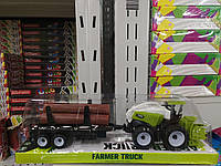 Трактор Комбайн инерционный с прицепом и брёвнами 9970-3B Спецтехника игрушечный транспорт