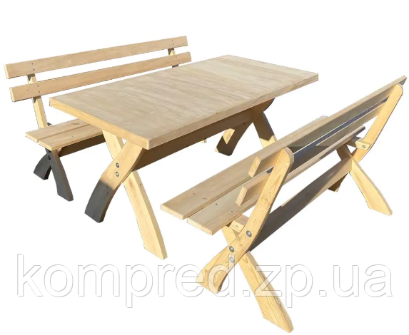 Комплект садовой мебели стол и две лавки без покраски Америка 1,95 м - фото 2 - id-p1662062945