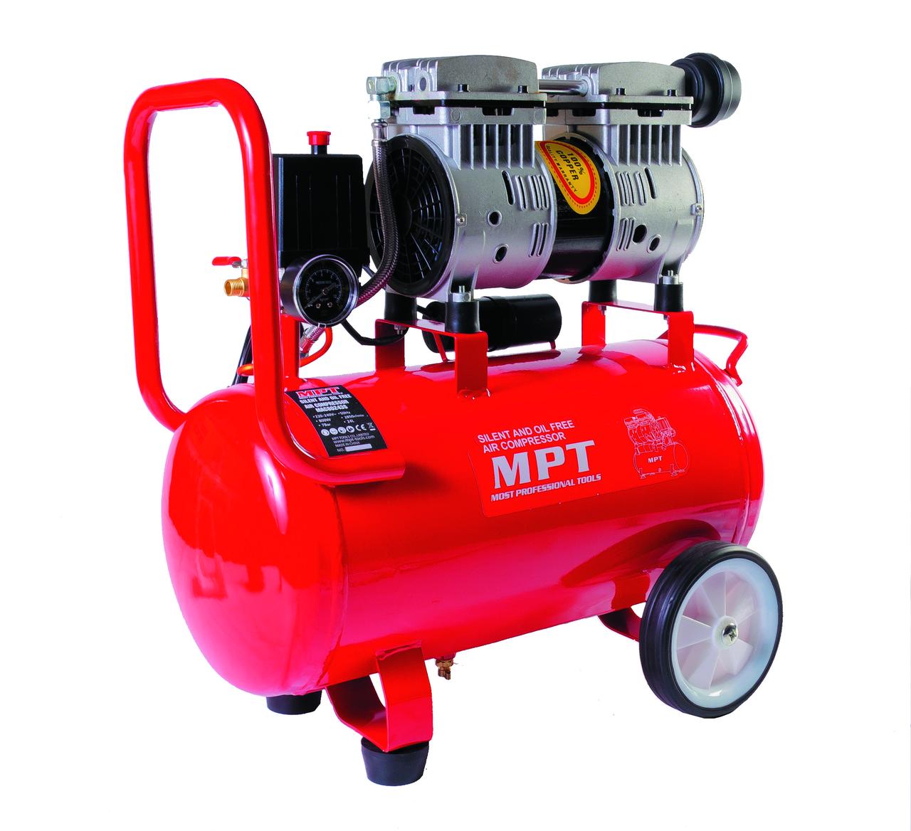 Компресор безшумний MPT PROFI OIL FREE 24 л 800 Вт 1450 об./хв 7 атм мідна обмотка MAC80243S