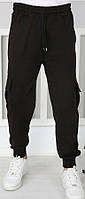 Спортивні штани, джогери дитячі на флісі 11-15 років 3-х нитка (чорні) (пр. Туреччина) (гурт)