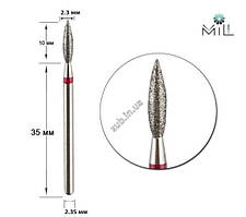 Насадка алмазна Полум'я 2.3х10 мм червона Mill