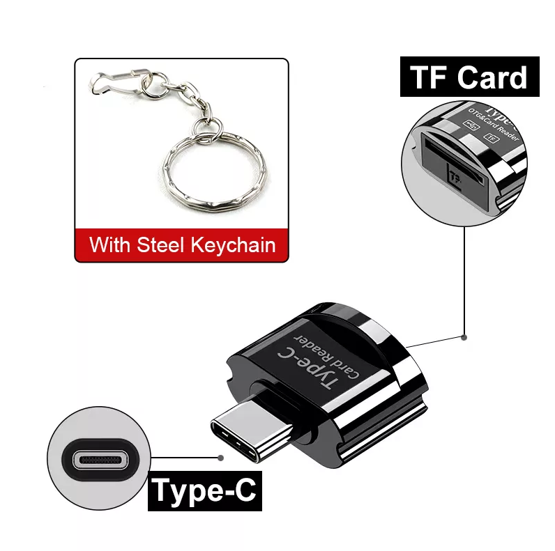 Металевий кард-рідер Type-C to Micro SD TF OTG Брелок картридер зчитувач флеш-карт USB-C to MicroSD F4B