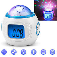Часы проектор звездного неба с подсветкой и будильником UKC 1038 / Детский музыкальный ночник